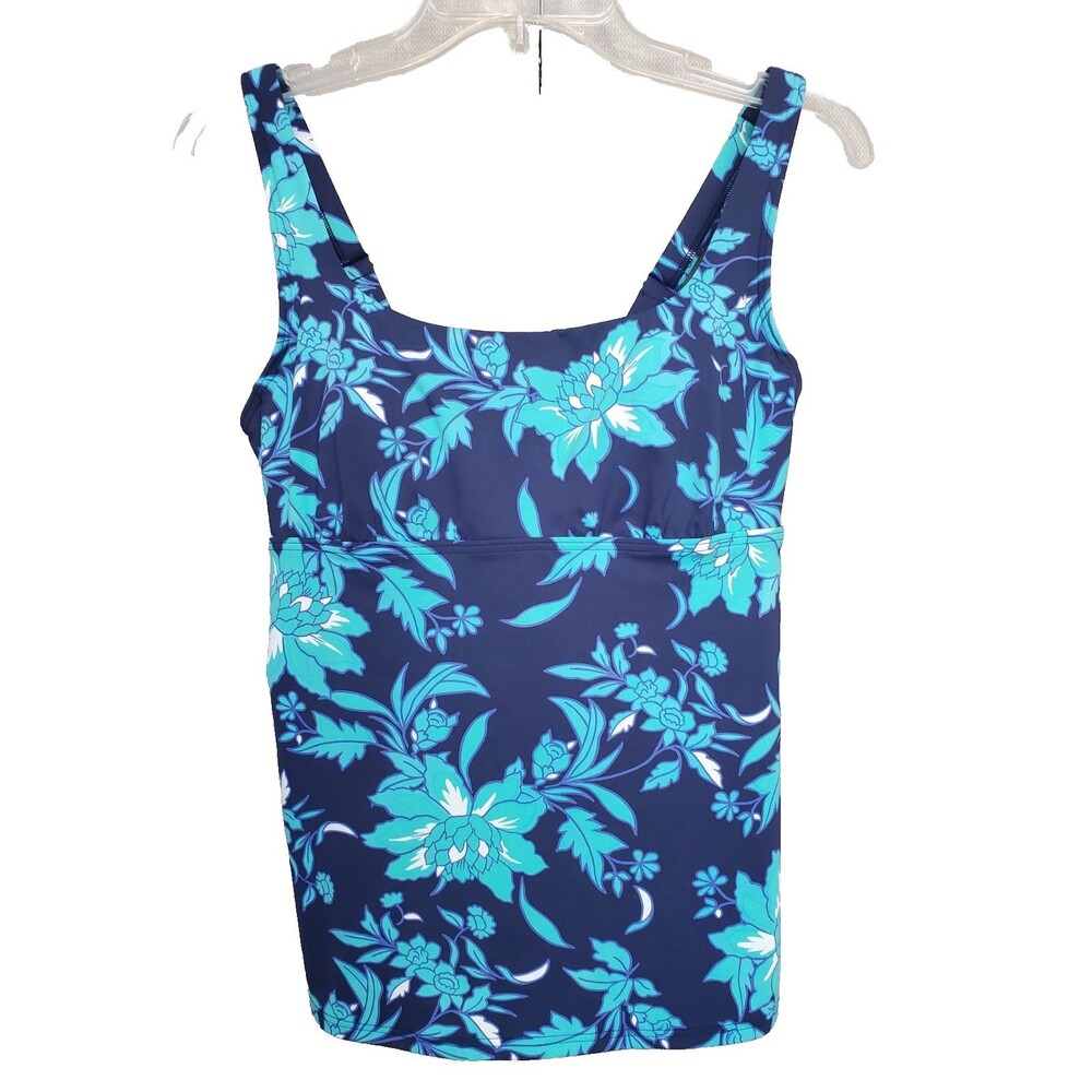 Lands' End Women's Square Neck Blue Floral Underwire Tankini Swim Top Size 8 D